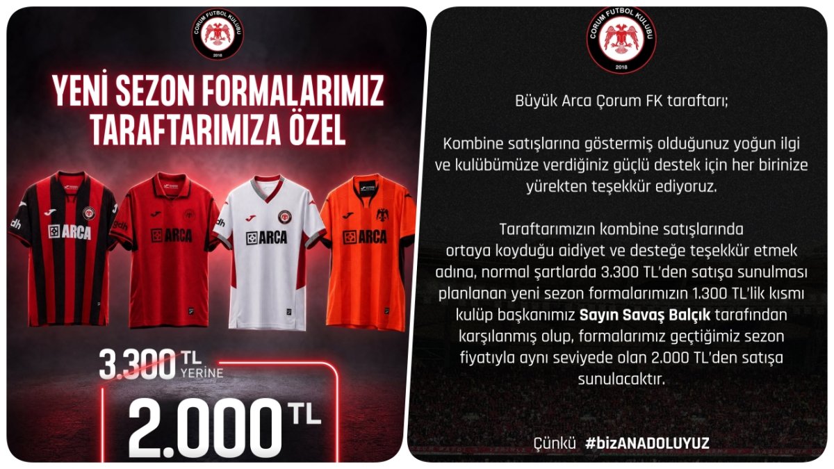 Piyasa Şartlarına Meydan Okuyan Fiyat: Arca Çorum Fk Formaları Süper Lig'in En Uygunu!
